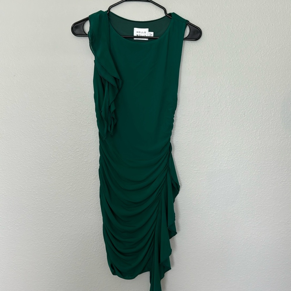 Green ruched mini dress